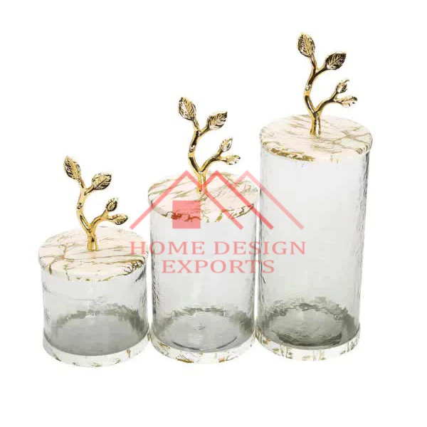 Luxury Brass and Glass Foods Biscuits/Cookies Canister Set of 3 for Kitchenware Equipment Unique Glass Foods Canisters Sets of 2