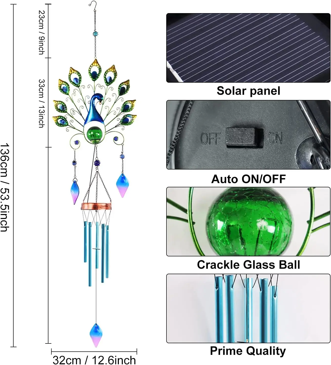 New Solar Peacock Wind Chimes Light Iron Art Sun Lawn Cast Light Outdoor Garden Decoration Waterproof Courtyard Light Wind Chime