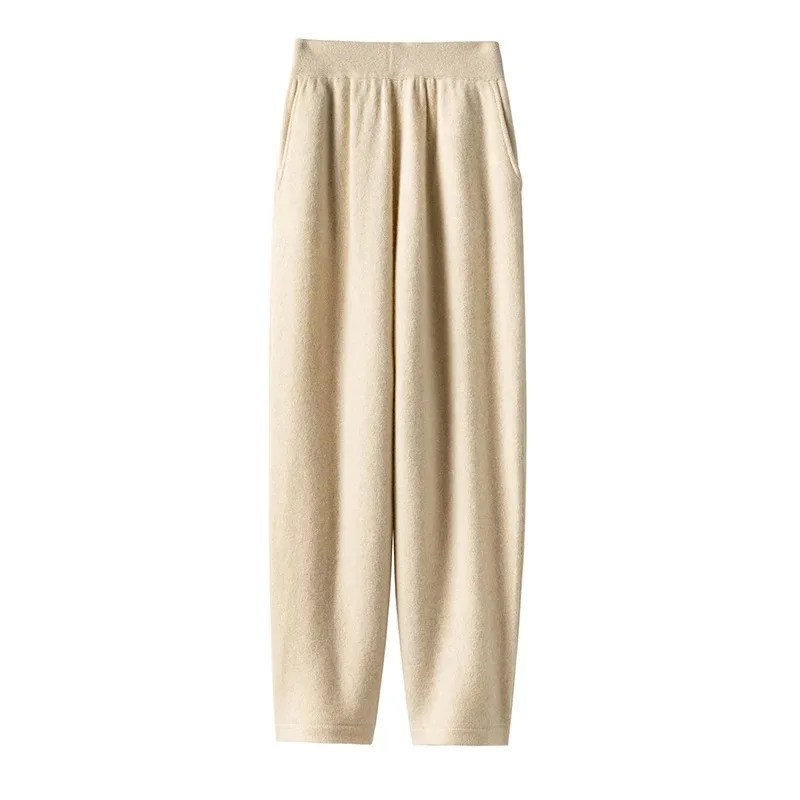 Wool Pants  Leg Women Pant 2024 Winter Warm Long Trousers Pure Woolen Female Leggings