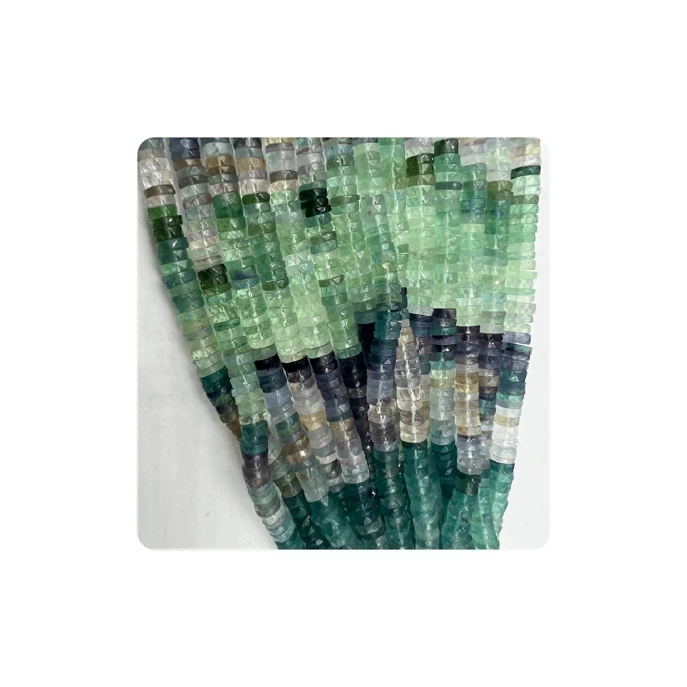 Bulk Natural Multi Fluorite Faceted Heishi Tier Shape Beads Size 8 to 10mm 14 Inches Strand Gemstone Wholesale Suppliers