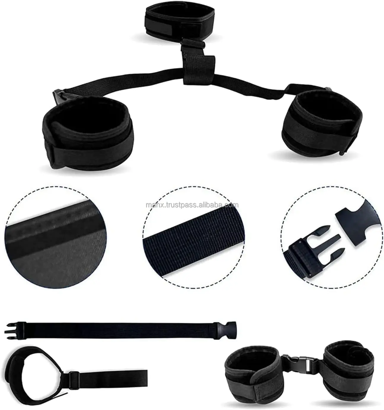 BDSM Bondage Kit Adult Restraints Sex Toys Neck to Wrist Behind Back Handcuffs Collar with Blindfold Bed Straps Restraints Sex