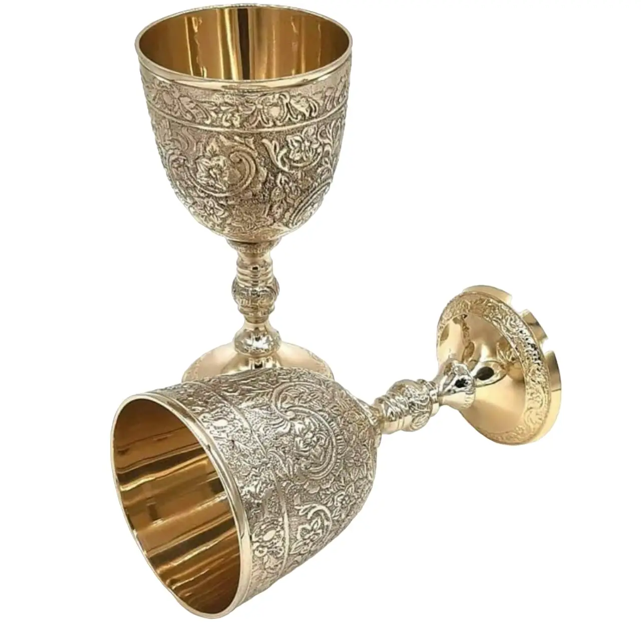 Wine brass  Glass with Grape Vines Embossed Design & Brass Bottom Serving Drinking Wine Cocktail Bar Hotel  Volume 300 ML