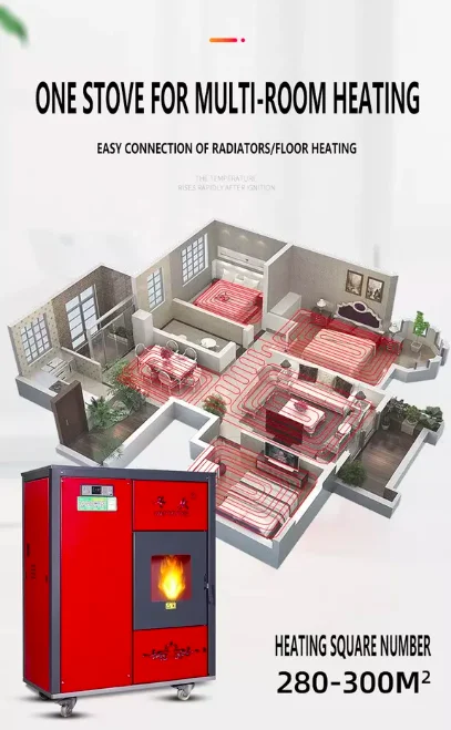 Pellet Biomass Home Heater Pellet Water Fireplace Remote Ignition and Temperature Control Pellet Stoves Wood Hot-selling 28kw