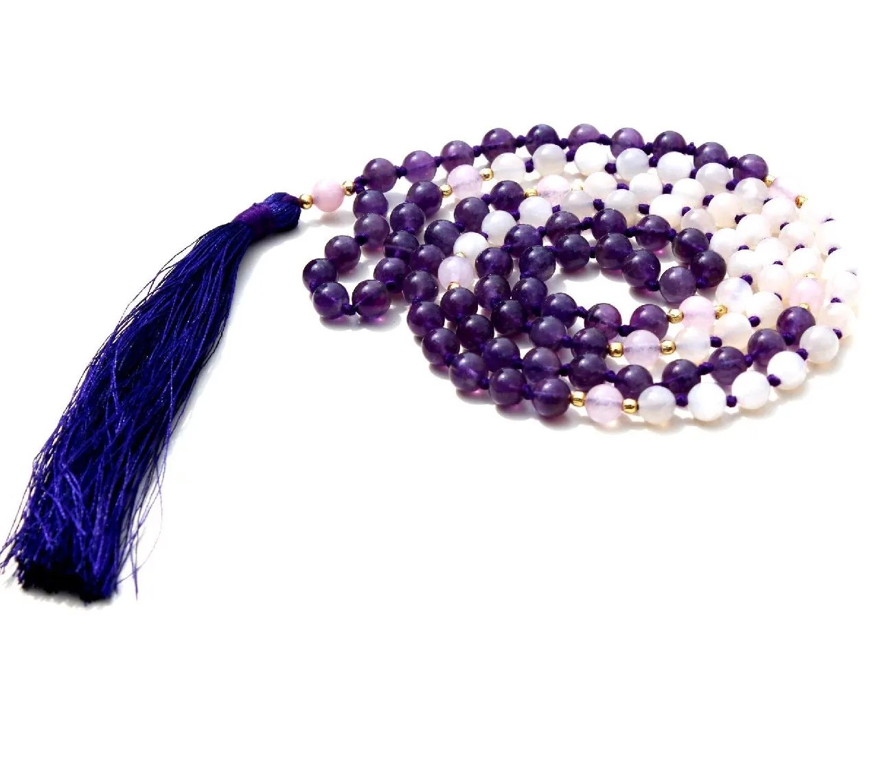 Handmade Indian Artist Beaded Necklaces Must Buy Pulsera Amethyst Yoga Jewelry 108 Knotted Mala Beads Rose Quartz Pearl Main