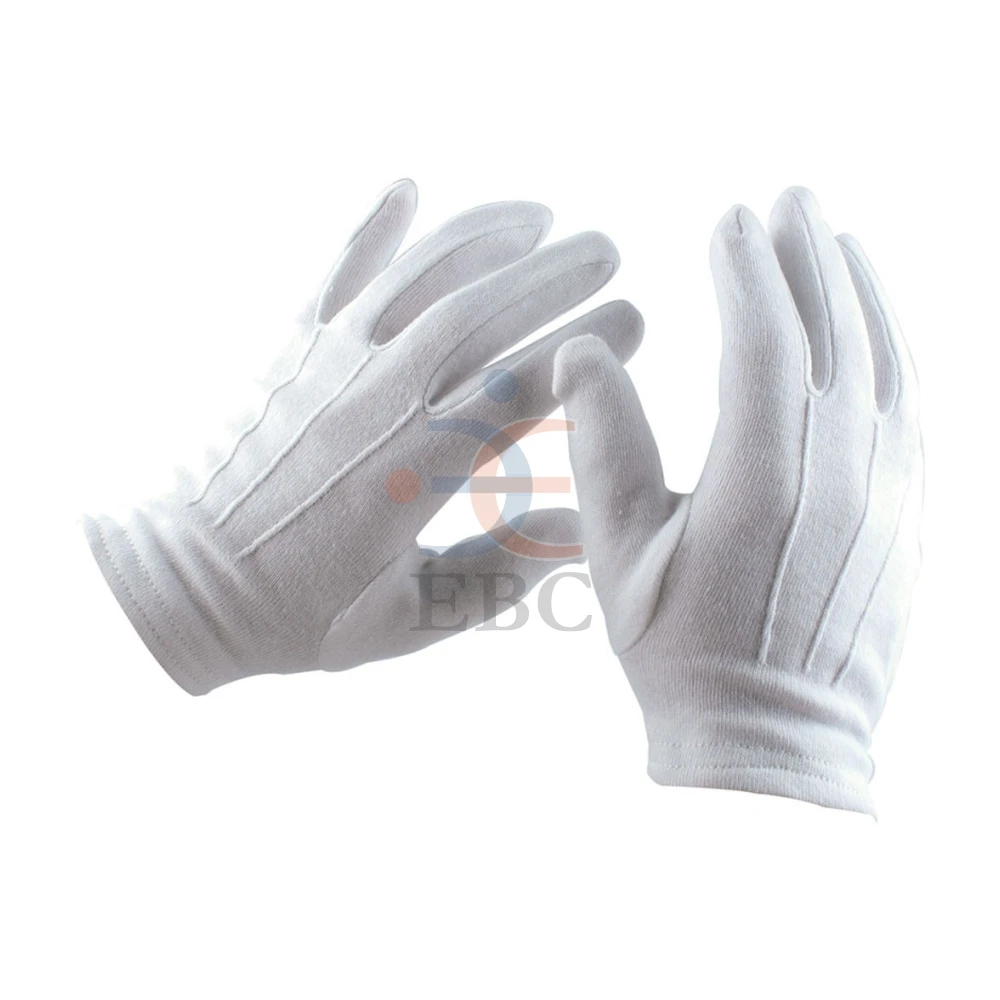 Showcase Marching Band Gloves Full Finger Free Size Daily Life Logo Patch Ceremonial Inspection Parade Gloves 100% Cotton White