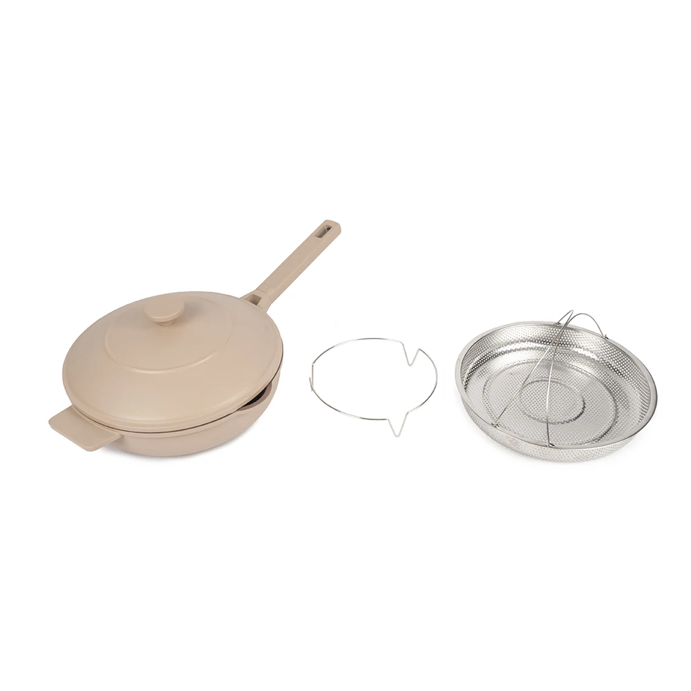 Hot Sale Heavy Cookware Set Deep  Dish Cooking Frying Pan With Basket Steamer