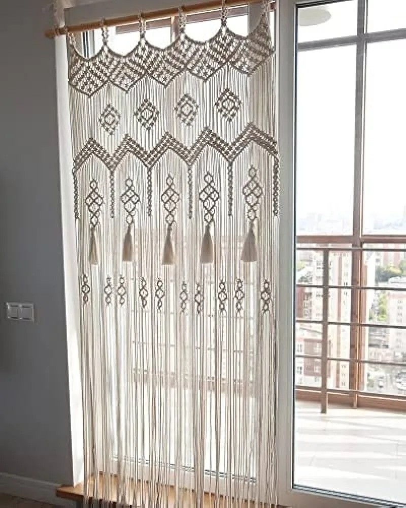 Handmade Macrame Wall Hanging Tapestry for Door Hanging or Room Divider Curtains & Drapes Home Decor Cotton Woven Curtain Fabric