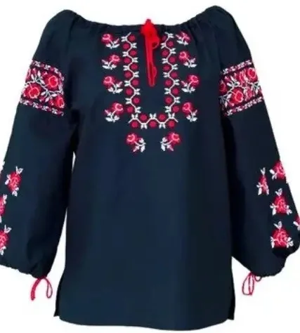 Vintage Romanian Summer Cotton Blouse Embroidered Long Sleeves O-Neck Top Patterned Drawing Logo Back  Fashion Shirt