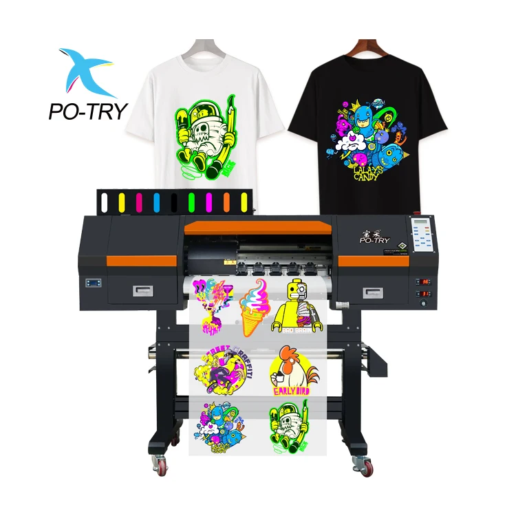 po-try 60cm 600mm Roll to Roll  dtf heat transfer 3 heads fluorescent 60cm digit printer
