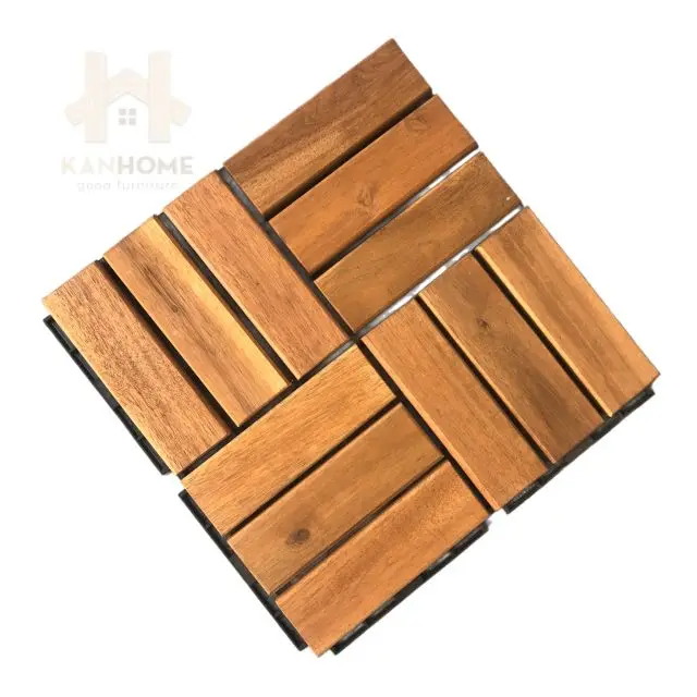 Vietnam Factory Outlet OEM Garden Design 300*300 diy 12 Slats Acacia Solid Wood Interlocking Decking Tiles By Kanhome