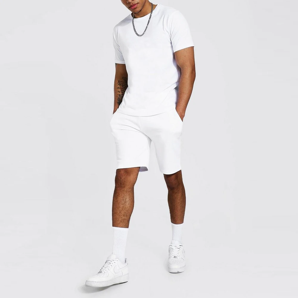 white color men cotton plain twin set Summer New Design Mens Clothing Breathable Fashion Custom T Shirt