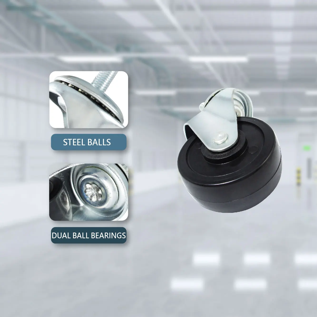 Threaded Screw Mounting Roller Wheel 2.5 Inch Dia With Zinc Coating