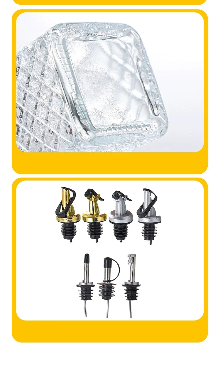 In-Stock Square Kitchen Organizer Glass Oil Cruet Olive Oil Seasoning Bottle Oil and Vinegar Dispenser