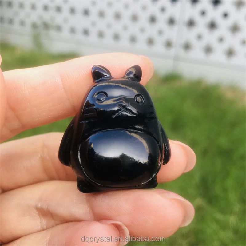 New arrivals mini obsidian chinchilla carving crystal crafts natural crystal Sliver obsidian chinchilla for home decoration