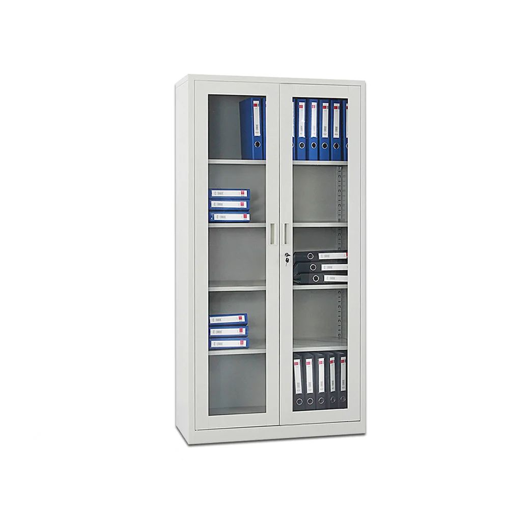Cheap Price Modern Iron Cupboard Office Furniture 2 Glass Door Metal File Cabinet with Swing door Cabinet