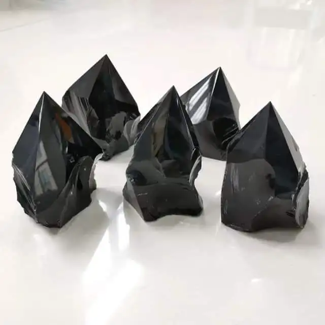 Black Obsidian Top Polished Raw Point With Rough Base Black Obsidian Point and Tower for Decoration