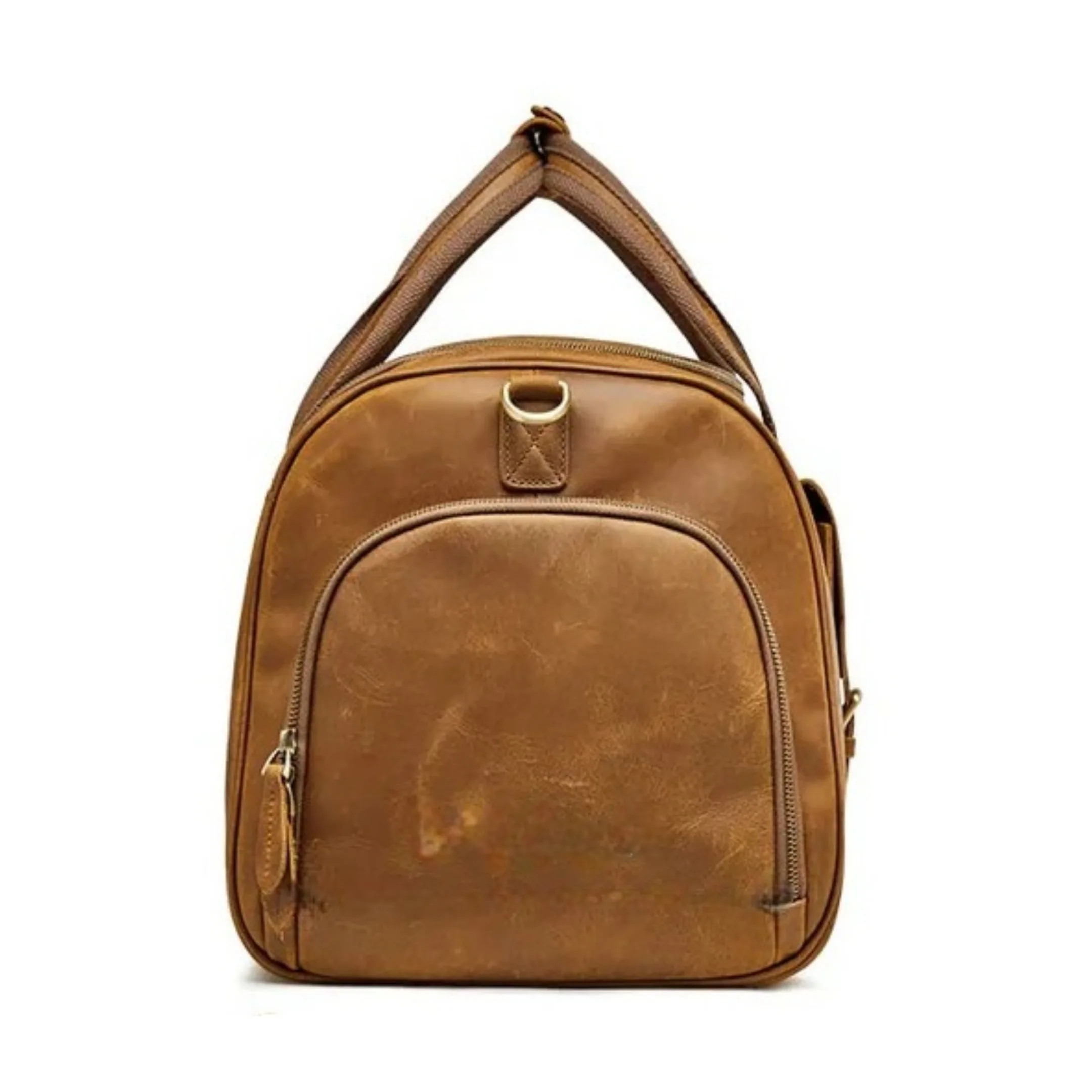 Premium Crazy Horse Designer Genuine Leather Duffel Bag with Shoe Compartment & Trolley Sleeve Travel Business Weekend Getaways