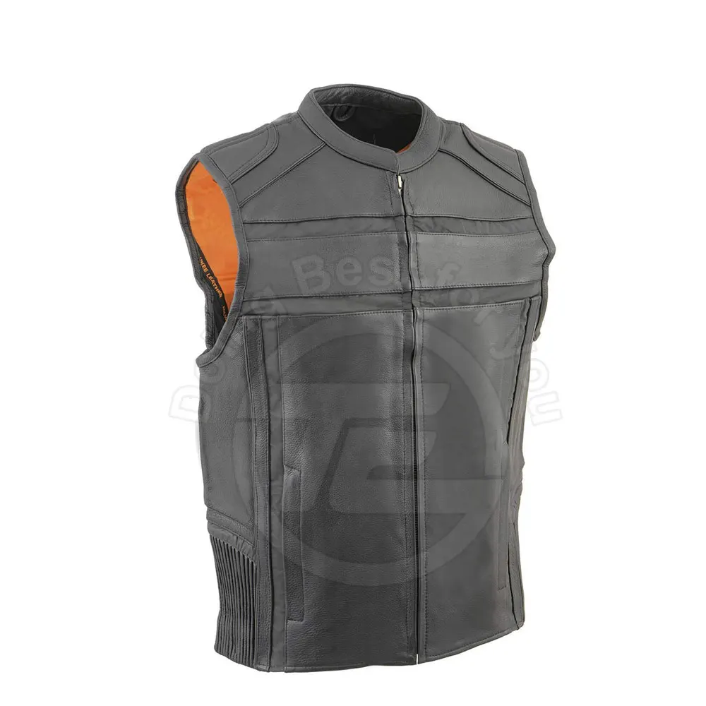 2024 OEM New Best Genuine Fashion Pure Leather Motorcycle Vest Sleeveless Men Leather Vest