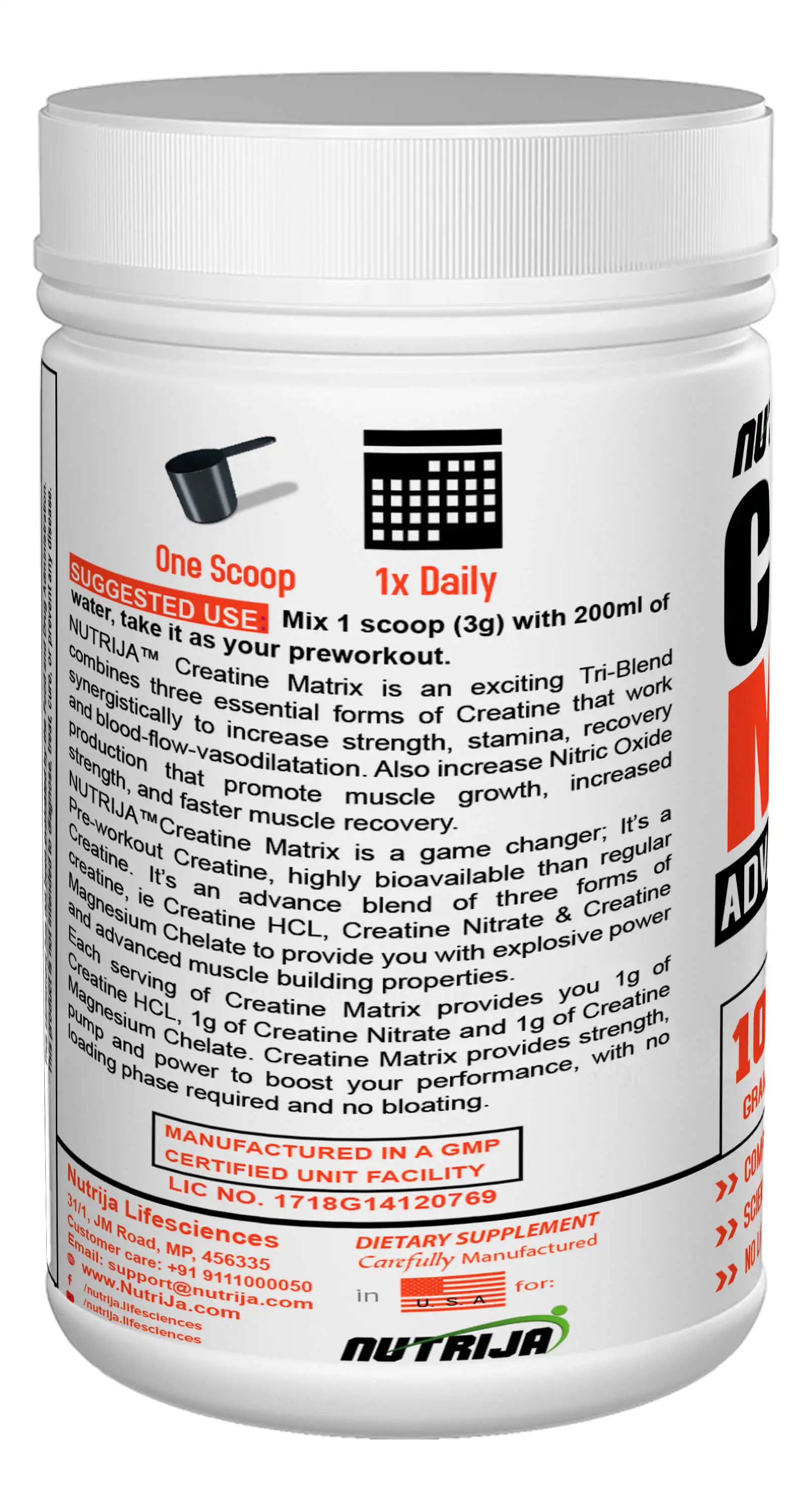 CREATINE MATRIX Complete Blend Of Creatine HCL, Creatine Nitrate & Magnesium Chelate -100grams (Tangy Orange)