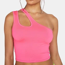 2022 Customized Sexy Hot Girls In Tight Solid Color Double Straps Cut-out Asymmetrical Y2k Tank Tops