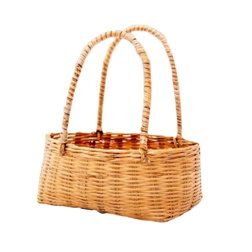 Rattan Fruit Basket For Wedding Wicker Gift Basket Christmas Decorative New Vintage Picnic Storage Laundry Basket  with Handle