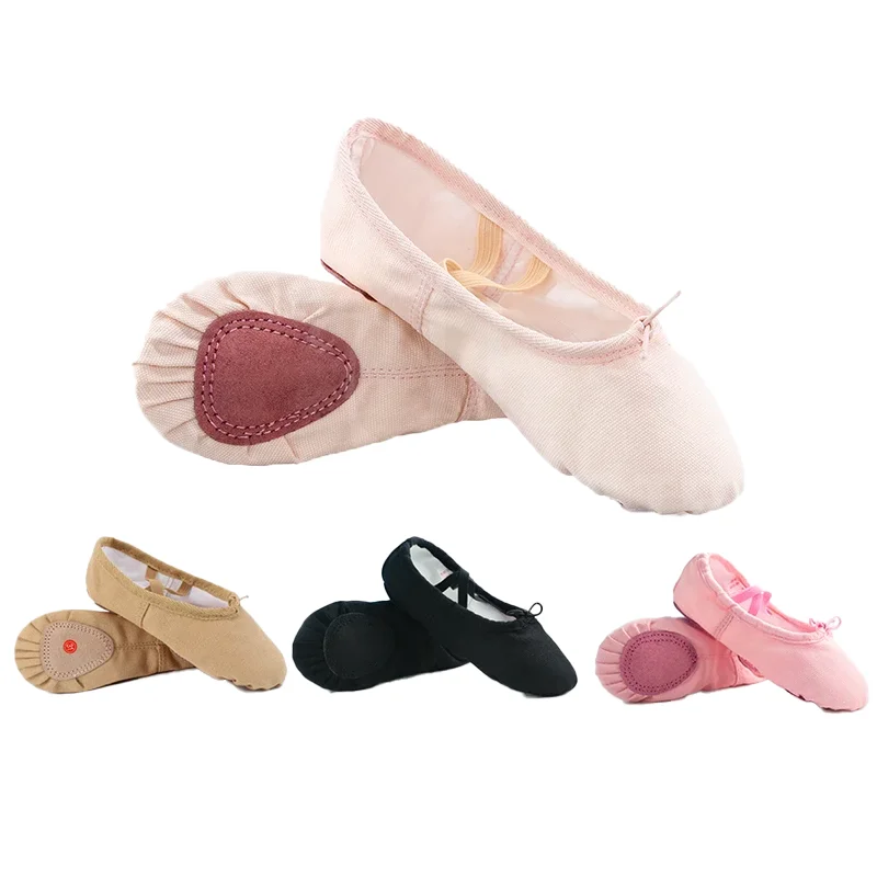 Factory Wholesale Professional Ballet Dance Best Quality Girls Kids Stretchable Elastic Pink Canvas Ballet Shoes