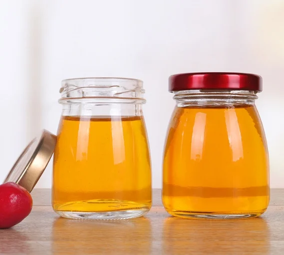 Nice price food empty clear round glass jar container for honey bird nest jar with lid