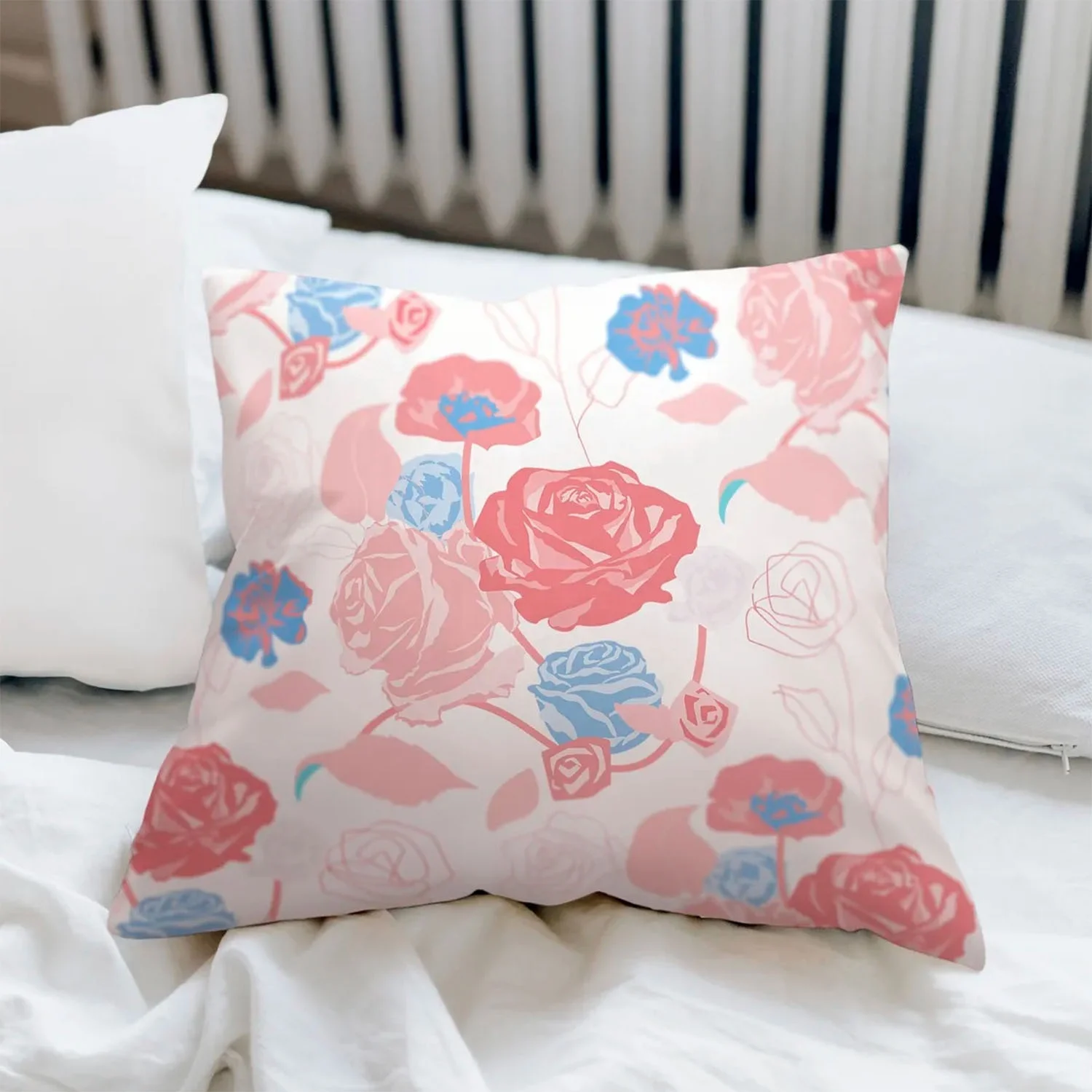 Eco-Friendly Linen Cushion Pillow Cover With Silk-Screen Printed Floral Motive From Thailand
