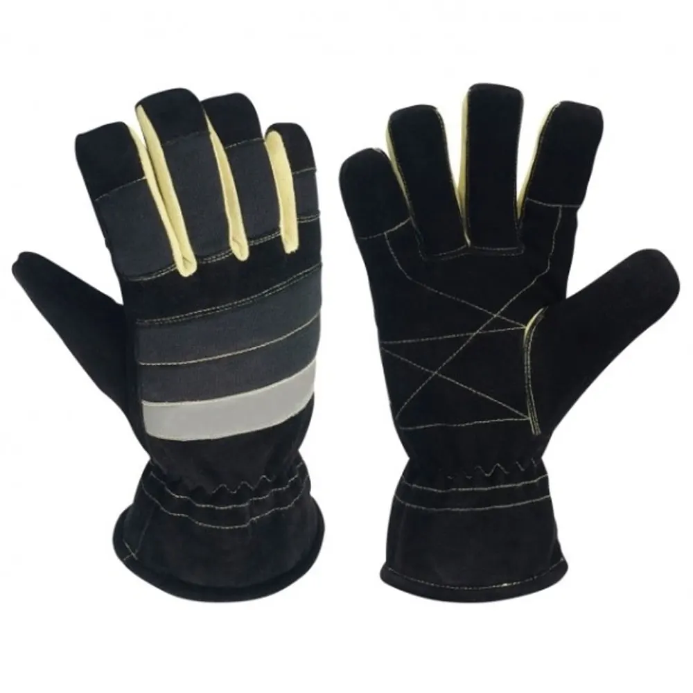 Heat Insulation Flame Retardant Leather Gloves Emergency Reflective Safety Leather Gloves Fire Resistant Firefighter Gloves