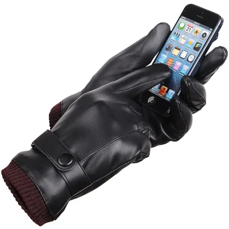 Winter PU Touch Screen gloves Waterproof Thermal Gloves Cycling Outdoor Leather gloves mittens for men women