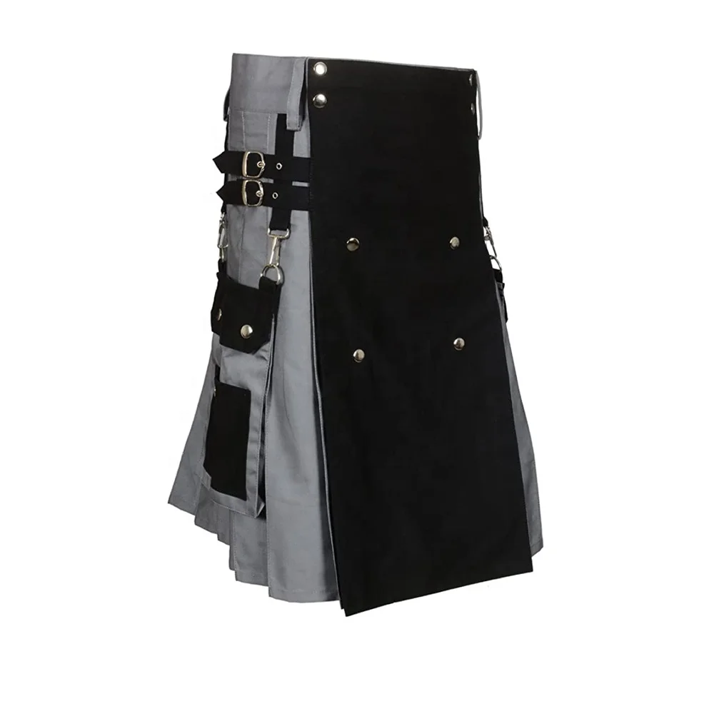 Mens Scottish Kilt Traditional Highland Dress Skirt Kilts Tartan Plaid Skirt Dress Gordon Tartan Black and Gray Color