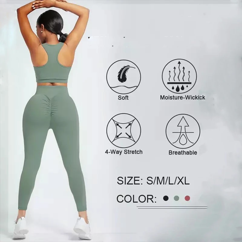 Best Selling Yoga Set Gym Fitness Clothing Women Sportswear Female Workout Leggings Top Sport Clothes Training Tights Yoga Suit