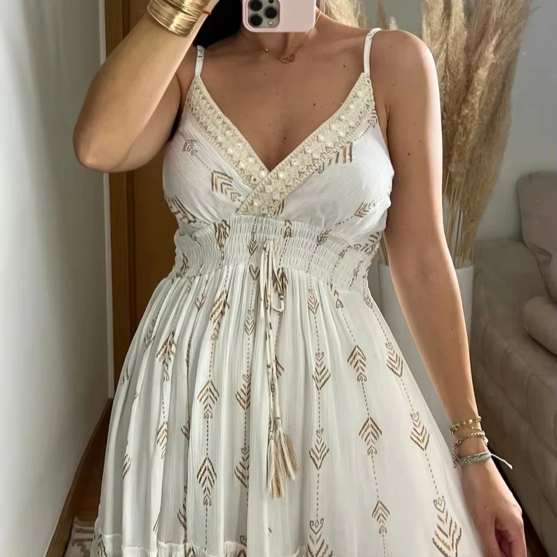 2024 latest design Summer New Boho Sexy Maxi Dresses Sundress Plus Size Slip White Lace Dress Women Elegant Handmade