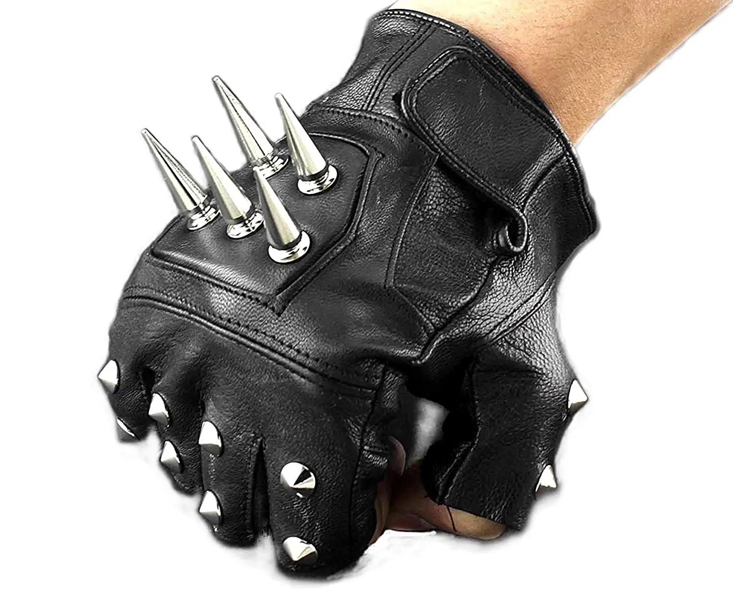 Ladies Gents half finger gloves with studs for fashion & comfort in real leather sheepskin Wear resistant gloves
