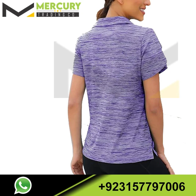 Customised Wholesale Summer Womens T-Shirts 1/4 Zip Up Overlap Short Sleeve Quick Dry Workout Tops