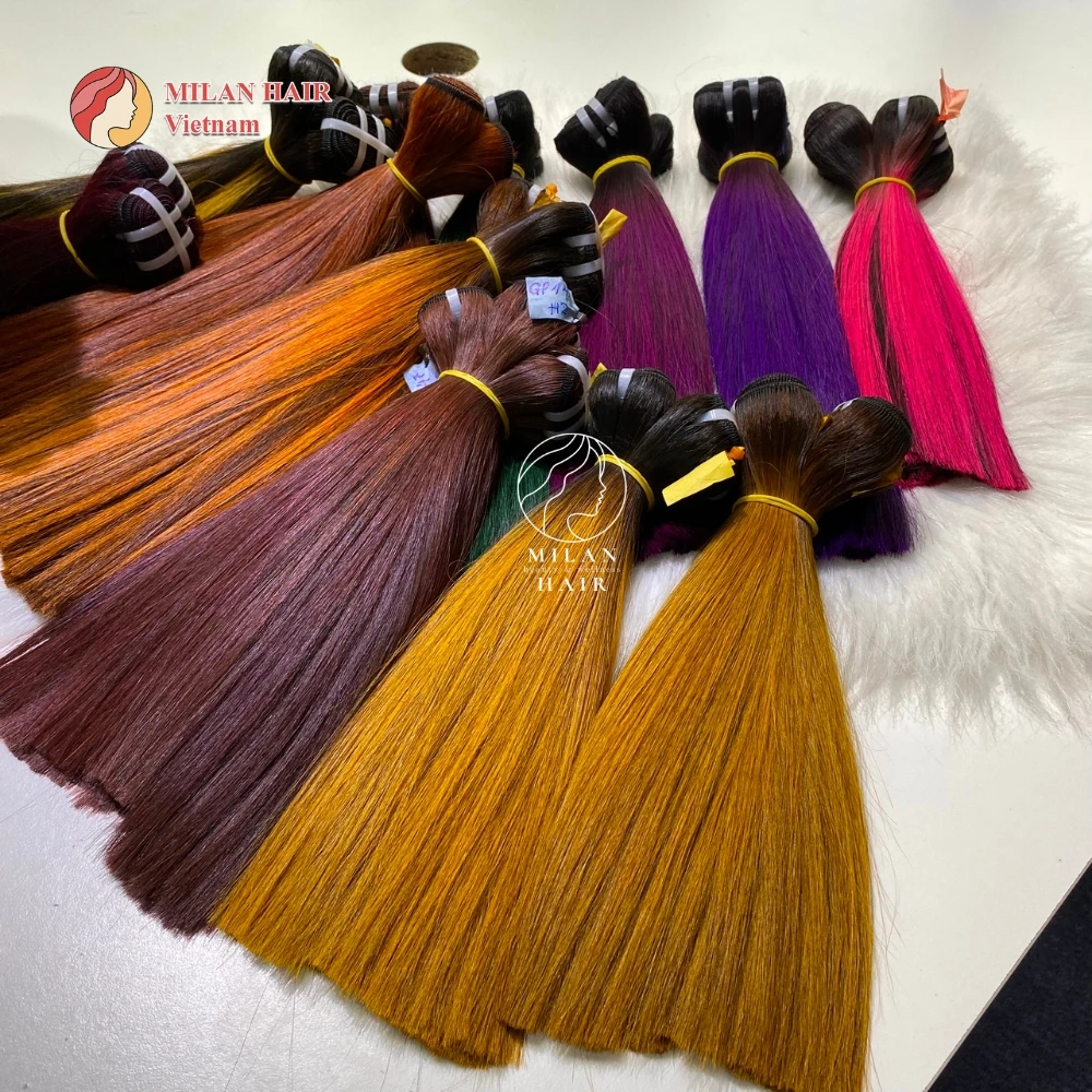 Wholesale from 25 bundles of natural hair extensions Vietnamese women use to sew dyed wig heads human hair bundles