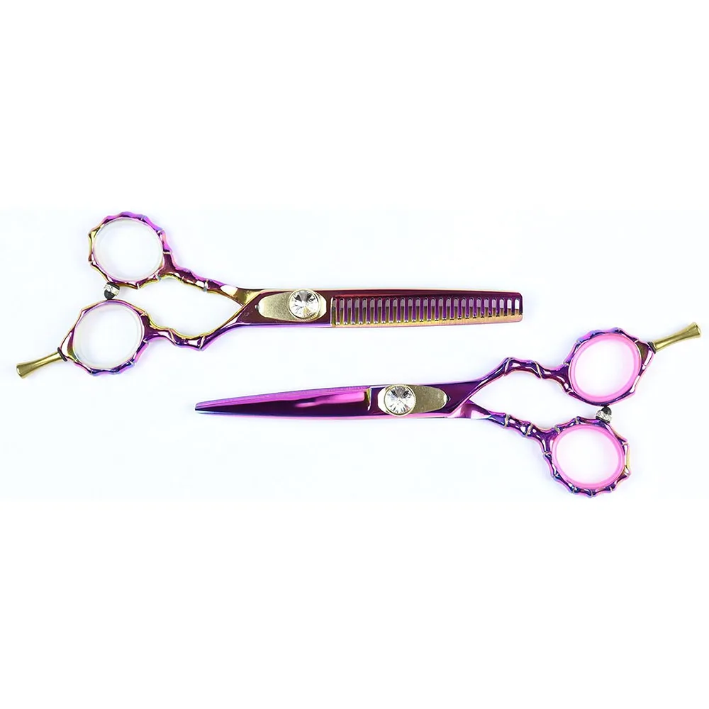 Russian Handle Barber Hair Cutting Kit Thinning Scissors Shears Titanium Color Coated Stainless Steel Hairdressing Razor Kit