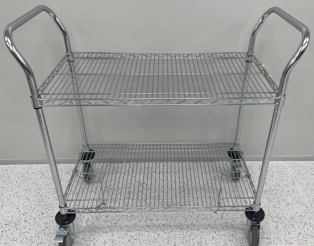 Chrome-Plated Wire Shelving Cart ESD Push Cart Wire Shelf Rack