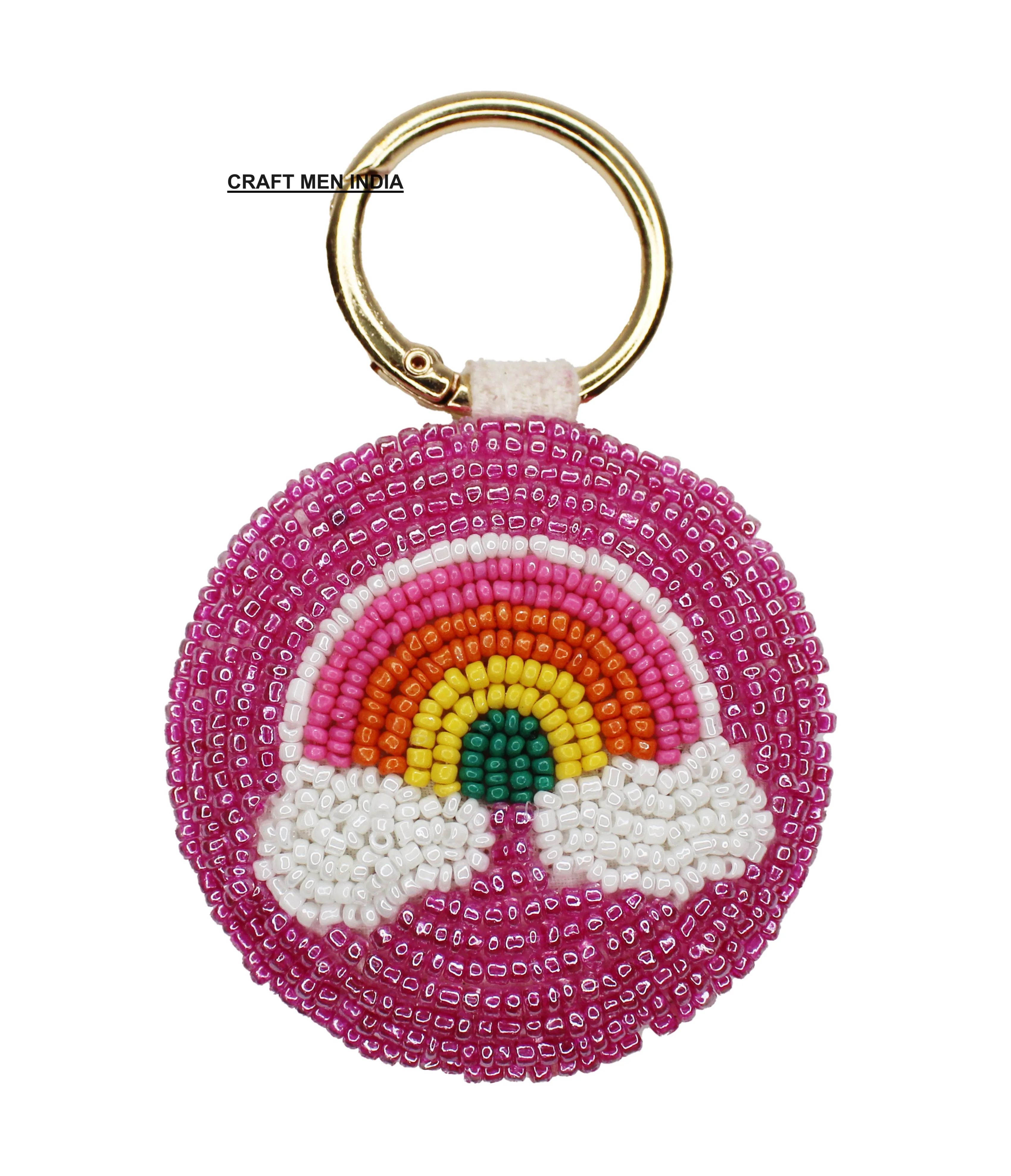 Latest Creative Hello Kitty Beaded Keychain Accessory Handmade Stainless Steel Car Pendant Bag Anime Style Fashion Promotional