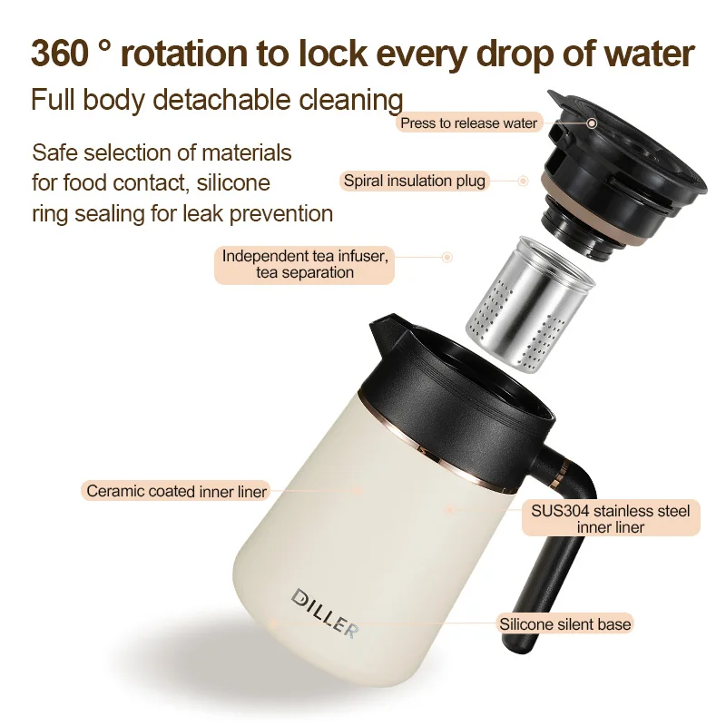 Custom Logo  Double Wall 1L Super Capacity Kettle 304 Stainless Steel Vacuum Insulated Pot  Vacuum Thermos