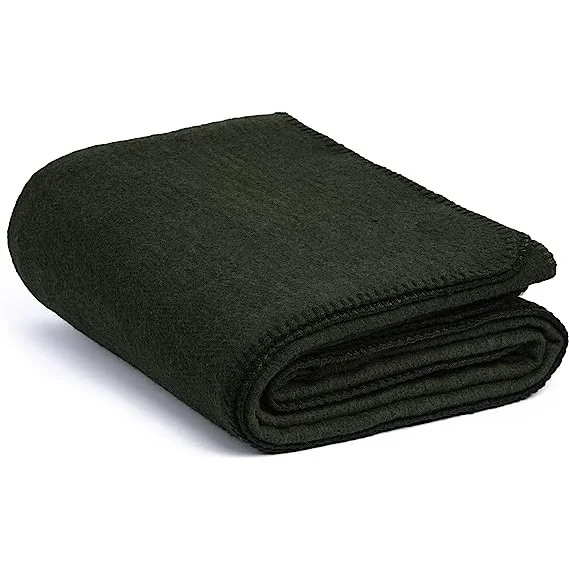 80% Wool Olive Green Blankets with orange Stitching Olive Green Wool Blankets  No Smell and zero lint While Washing