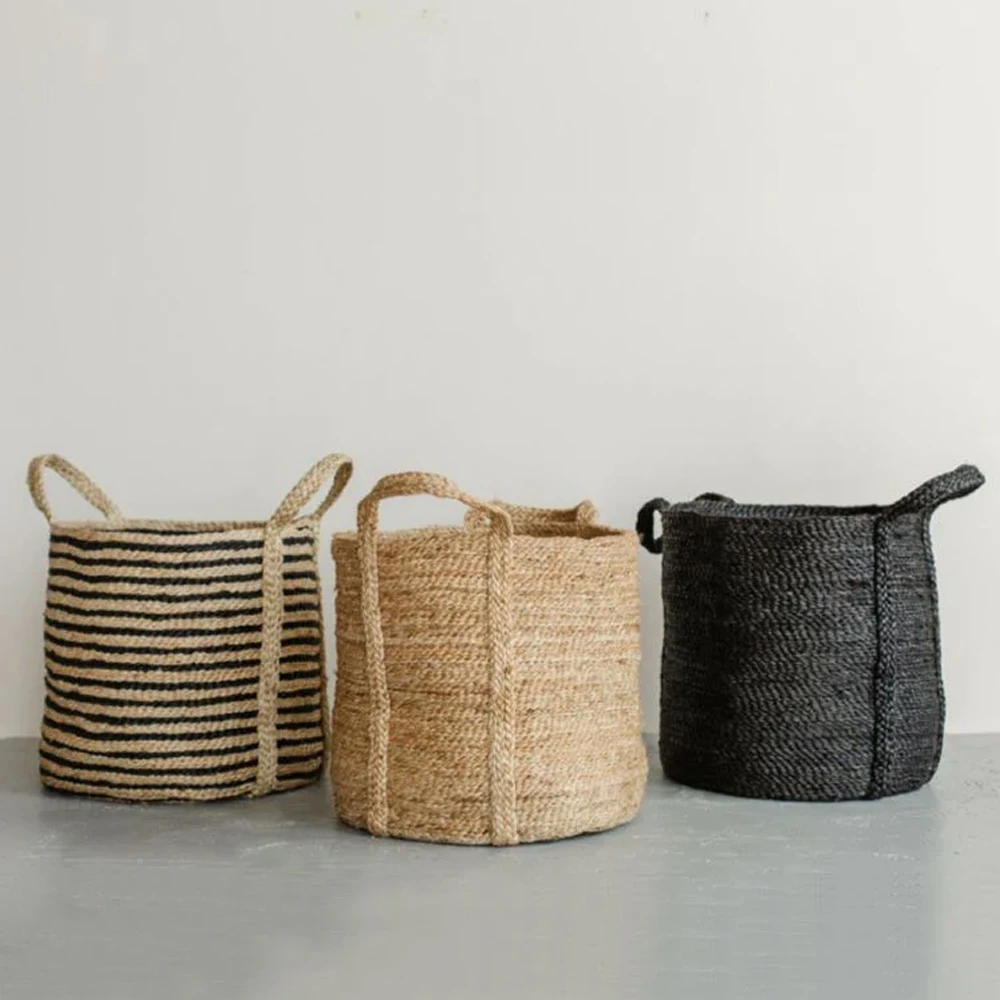 Jute Cotton Rope Storage Woven Basket Storage Cotton Linen Foldable Collapsible Baskets with Colorful Variations