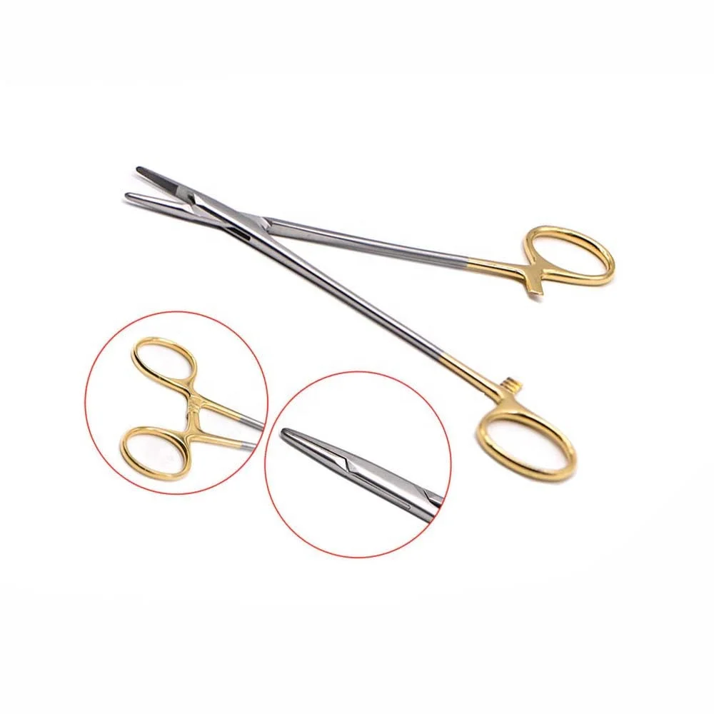 14cm Dental Orthodontic Needle Holder forcep with Gold handle scissors surgical operating instrument Oral Care Tool