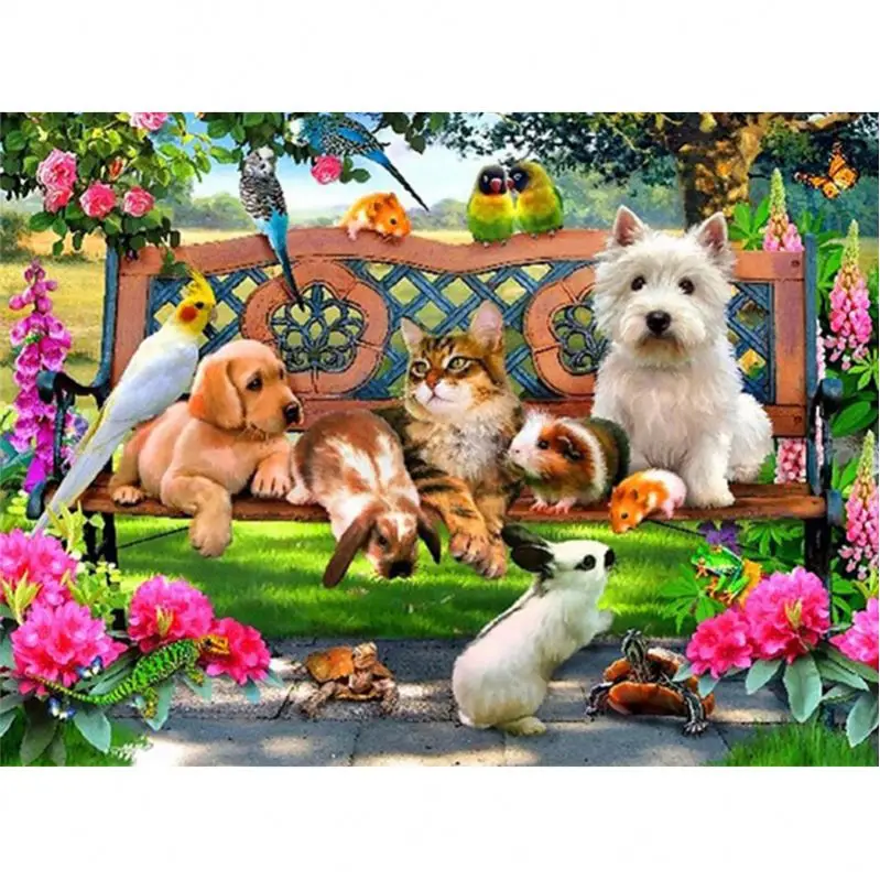 5D By Number Diy Point Family Bedroom Living Room Art Animal Plant Flower Puppy Kitten Diamond Painting Dec