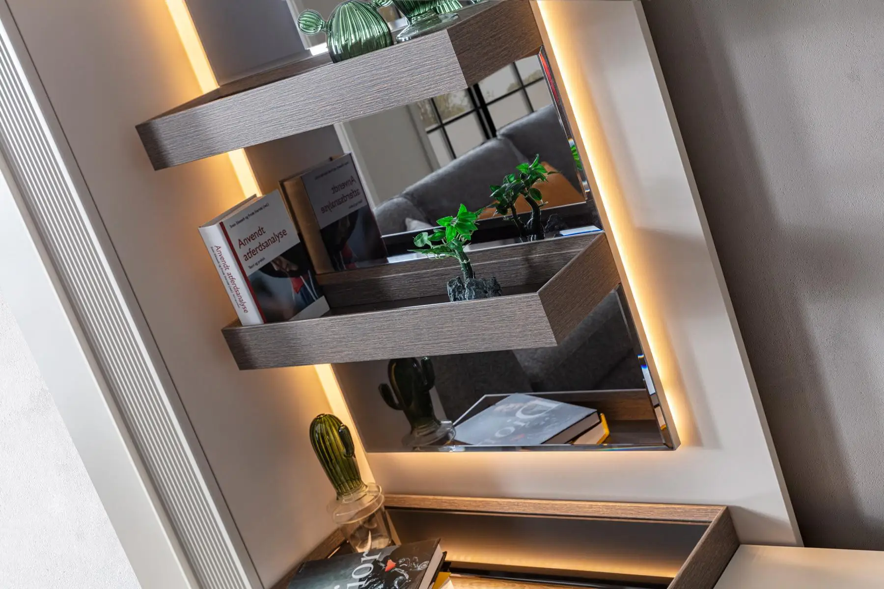 Exclusive wall unit white color designer furniture for living room LED illuminated