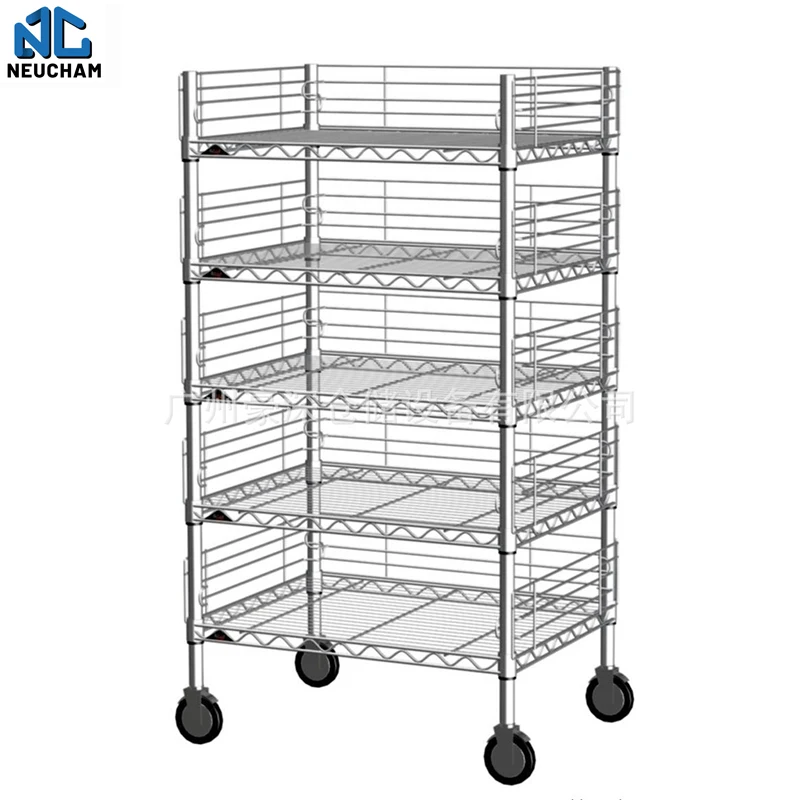 Chrome polishing wire mesh spare parts storage trolley pickup cart storage shelves with wire protection net and divider