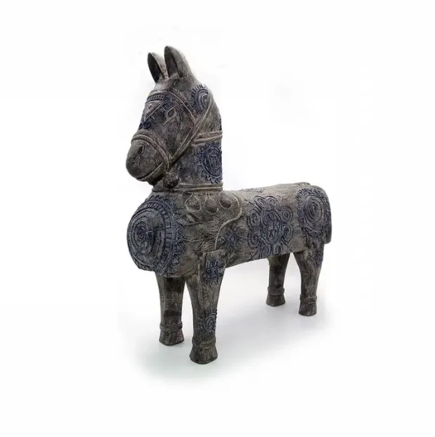 Antique Decor Cheap Home Decoration Style Handicraft OEM Product Vintage Big Wooden Horse Wearing Brocade Hand-Drawn Wax Cloth