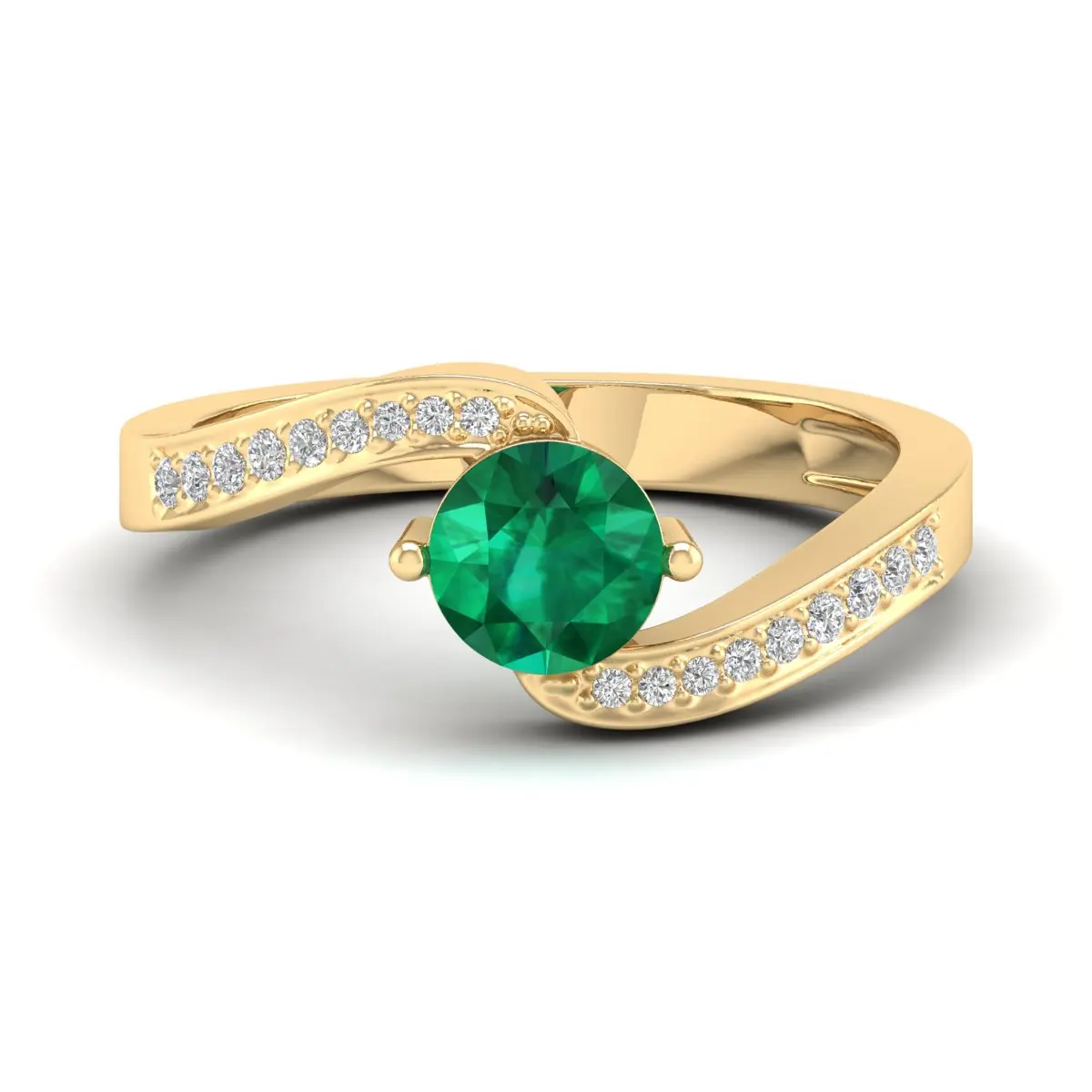 REYES Elegant Designs 14K White Gold Moissanite Engagement Rings with Green Emerald Gemstone Wedding Ring Women Fine Jewelry