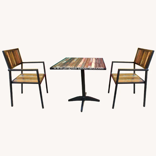 Outdoor Garden Patio Furniture Dining Vintage Industrial Chair Rectangular Table 2 Seats Stack Chair Garden Table Indian Art