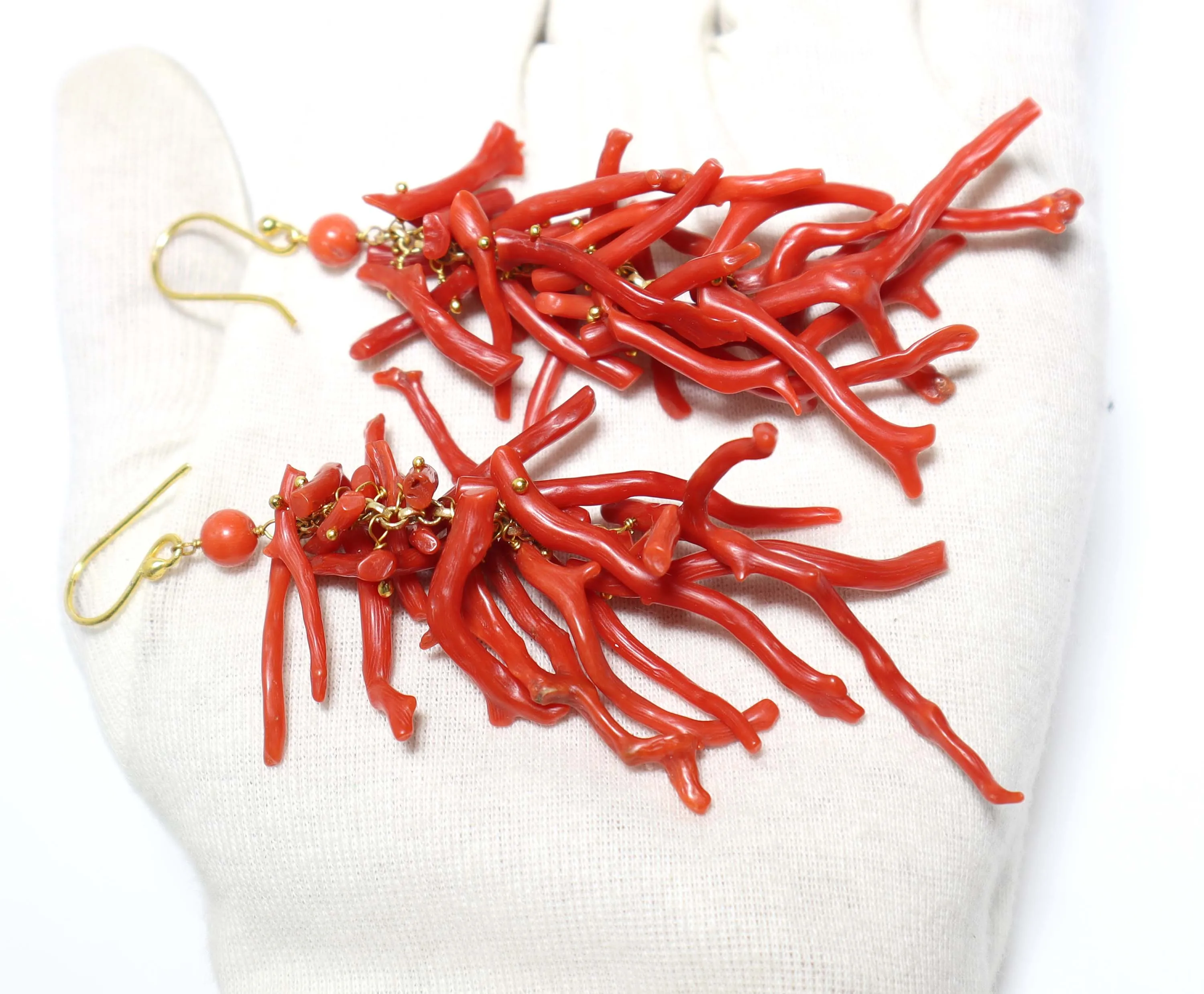 Natural Italian Coral Stick Coral Branch Earrings Coral Stick Earrings Red Coral Earrings 14K Gold